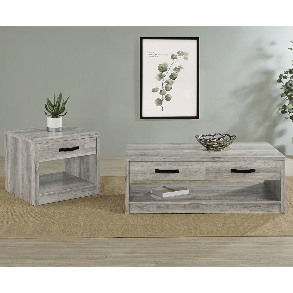 English Elm Nuberg Driftwood Gray Living Room Coffee and End Table Set with Storage Shelves B062S01520