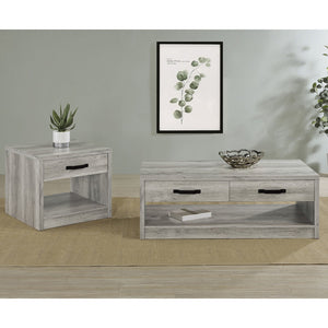English Elm Nuberg Driftwood Gray Living Room Coffee and End Table Set with Storage Shelves B062S01520