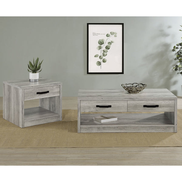 English Elm Nuberg Driftwood Gray Living Room Coffee and End Table Set with Storage Shelves B062S01520