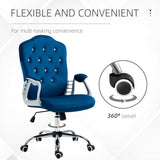 English Elm Vinsetto Home Office Chair, Velvet Computer Chair, Button Tufted Desk Chair With Swivel Wheels, Adjustable Height, and Tilt Function, Blue