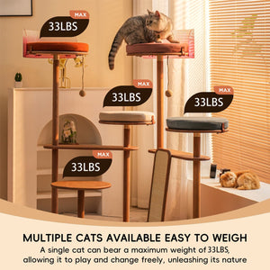 English Elm Geometric Cat Tower Oak Veneer Rubberwood Sisal Chenille Acrylic Pod Modern Home W3136P445672