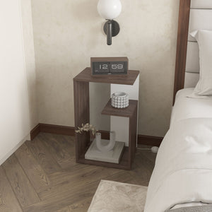 English Elm Vega Side Table In Dark Walnut & White Melamine - Stylish Open Storage For Modern Spaces B128P287509-GIGA