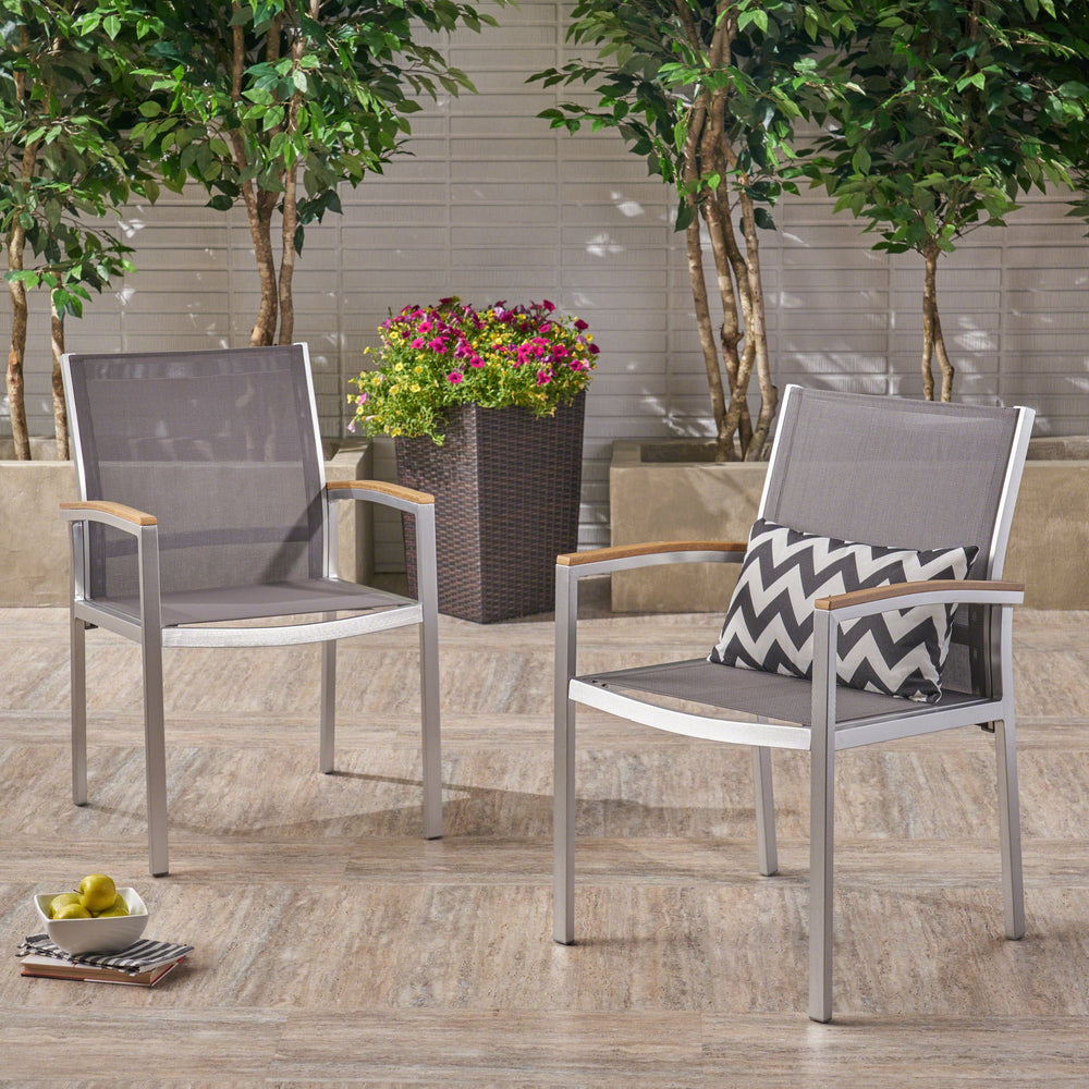 English Elm Luton Outdoor Aluminum Dining Chair with Mesh Seat and Faux Wood Armrests 62760.00