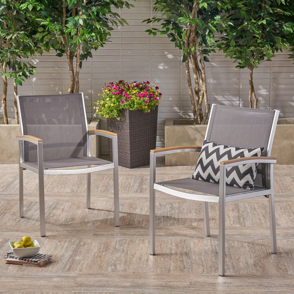 English Elm Luton Outdoor Aluminum Dining Chair with Mesh Seat and Faux Wood Armrests 62760.00