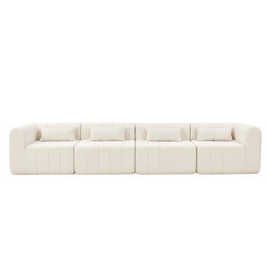English Elm 145.5 Inch Four Piece Modular Sectional Sofa Beige Polyester Low Profile Living Room N767P346281B