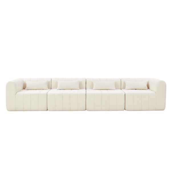 English Elm 145.5 Inch Four Piece Modular Sectional Sofa Beige Polyester Low Profile Living Room N767P346281B