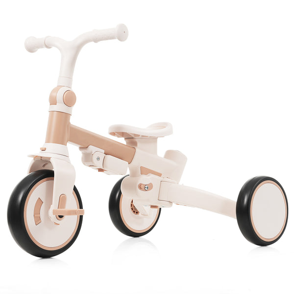 English Elm 7 in 1 Convertible Toddler Trike Aluminum Foldable Push Bike with Canopy for Ages 1 to 6 Light Brown N726P248345B