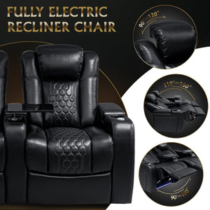 English Elm 68.9"power Recliner Set Top-grain Nappa Leather Rgb Led Home Theater Seating Black W3819S00090