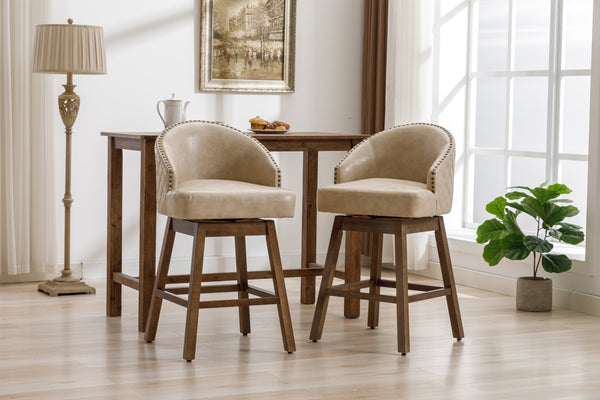 English Elm United We Win Quilted Microsuede Swivel Barstool with Wood Legs and Gold Rivet Trim Apricot W1568P361708