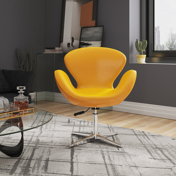 English Elm Raspberry Upholstered Swivel Lounge Chair with Polished Chrome Spider Base, Adjustable Height & Comfort Yellow B365P398411