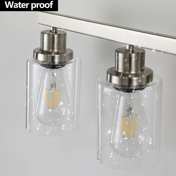 English Elm 24" Modern 4-Light Vanity Wall Sconce with Clear Glass Shades, Iron Frame, Hardwired Bath Lighting Fixture Brushed Nickel W1340P206668