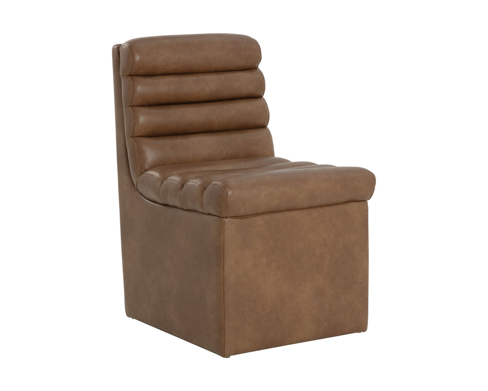 Sunpan Norm Wheeled Dining Chair - Modern Luxe Comfort With Channel Cushioning For Stylish Dining Spaces Brown Faux Leather 111764