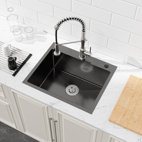 English Elm Stainless Steel Handmade Undermount Kitchen Sink Matte Black Single Bowl 304 Grade T3177P286027