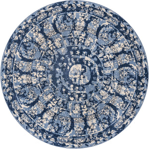 Unique Loom La Jolla Vintage Machine Made Border Rug Blue, Ivory/Navy Blue/Light Blue 8' 0" x 8' 0"