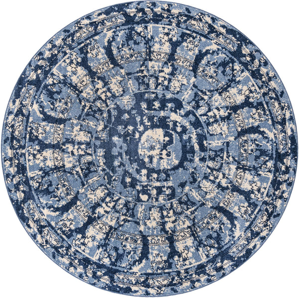 Unique Loom La Jolla Vintage Machine Made Border Rug Blue, Ivory/Navy Blue/Light Blue 8' 0" x 8' 0"