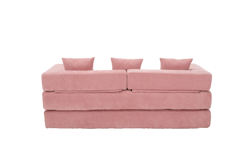 English Elm UNITED Folding Sofa Bed with Removable Cover Zipper, Chenille Memory Foam Sleeper for Small Spaces Pink W1568P293810