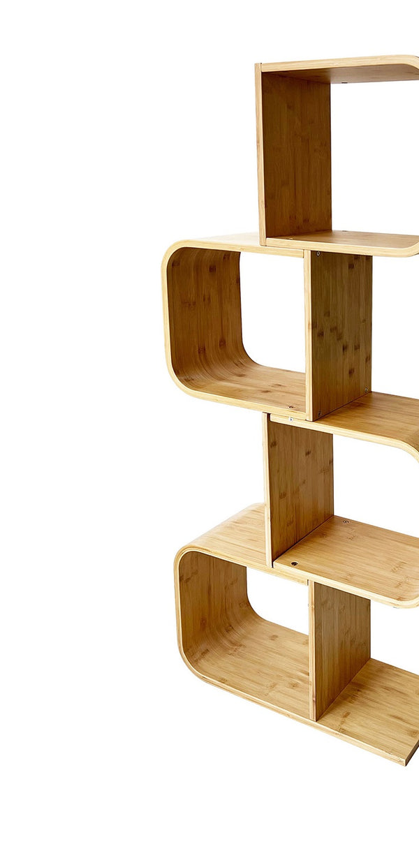 English Elm Modern Bamboo Diagonal Shelf Unit for Living Room — Contemporary Vertical Display, Space-Saving Organizer Natural 17 L x 11 W x 37 H B2741P342793