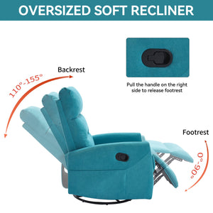 English Elm Manual Rocker Recliner with 360 Swivel Fabric Upholstery for Living Room Comfort W3224P289294