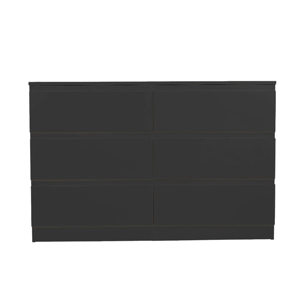 English Elm 6 Drawer Modern Dresser with Concealed Handles, Spacious Top, Durable Wood Storage Cabinet for Bedroom Black W3204P318439