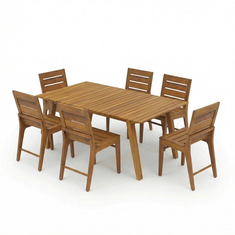 English Elm 7-piece Outdoor Solid Acacia Dining Set Teak Finish Ergonomic Chairs Patio Garden N773OD00140T