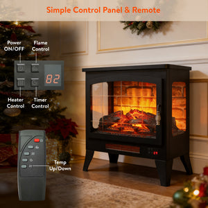 English Elm 21 Inch Three-sided Electric Fireplace Stove with 3d Flame and Remote Control W1769P346175