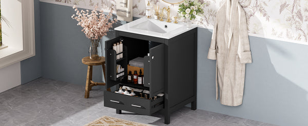 English Elm 24-inch Modern Bathroom Vanity with Ceramic Sink, Soft-Close Doors, Drawer Divider & Ample Storage Black N729P299440B