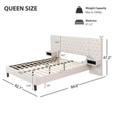 Christopher Knight Home® - Noble House - - Queen Size Platform Bed With Headboard, Modern Velvet Upholstered Platform Bed With 2 Nightstands, With Diamond Tufted, Beige