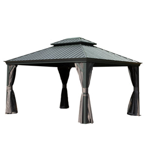English Elm 10' X 12' Hardtop Gazebo - Durable Steel Roof, Aluminum Frame, Curtains & Netting For Outdoor Comfort W1859S00156