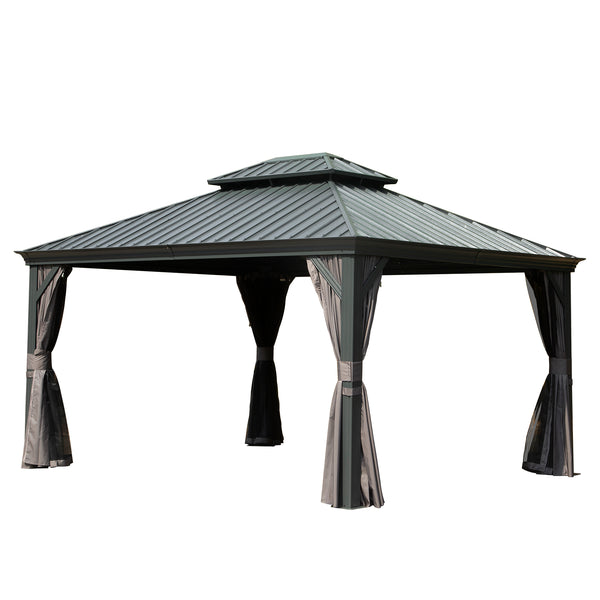 English Elm 10' X 12' Hardtop Gazebo - Durable Steel Roof, Aluminum Frame, Curtains & Netting For Outdoor Comfort W1859S00156