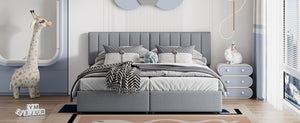 English Elm King Upholstered Hydraulic Storage Bed with Vertical Stripe Headboard, Linen Upholstery, 660lb Capacity Gray SF000285AAE