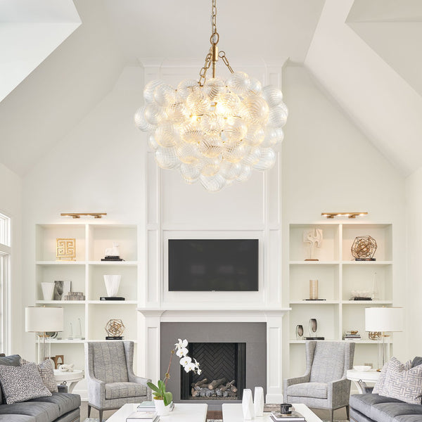 English Elm 20-inch Brushed Gold Iron Chandelier Three Clear Globe Shades Ambient Dining Glow W2312P479741