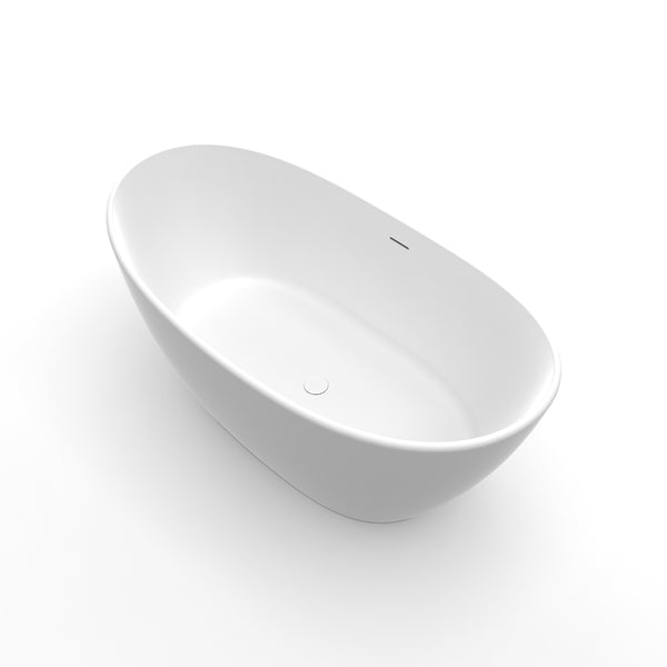 English Elm 61 Inch Solid Surface Freestanding Soaking Tub Matte White Ergonomic Bathtub W1613P351368