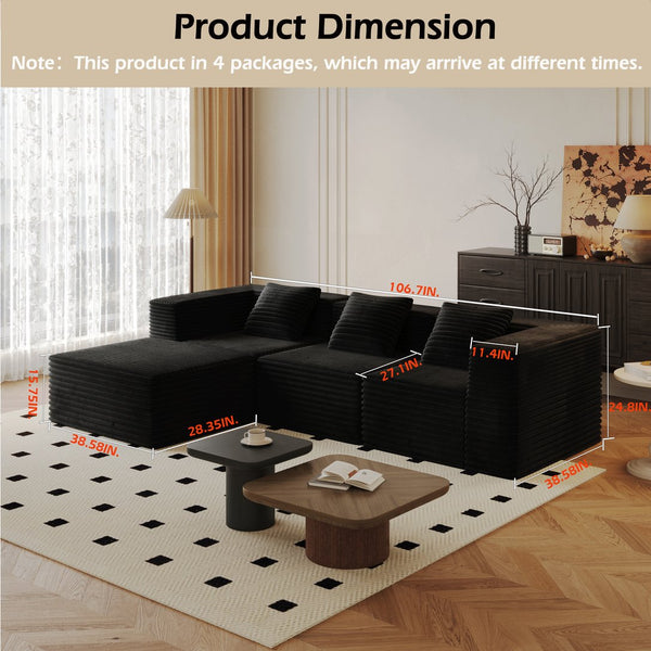 English Elm Modular Sectional Couches For Cozy Living Rooms, Deep Seat Comfort, No Assembly, Plush Corduroy Design W3434S00018