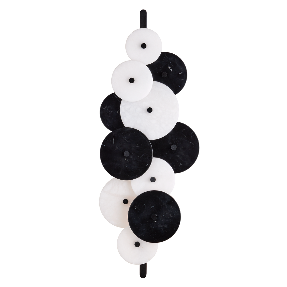 Inyo Wall Sconce: Elegant Mid-Century Modern Design with Black Marble & Alabaster for Stunning Illumination