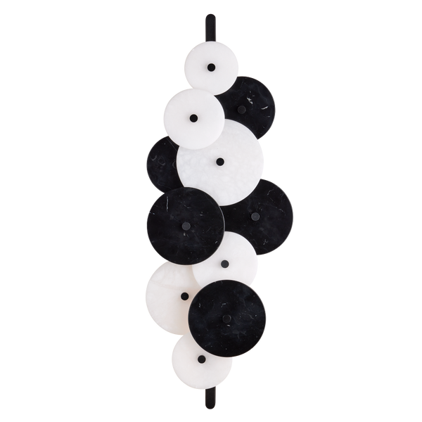 Inyo Wall Sconce: Elegant Mid-Century Modern Design with Black Marble & Alabaster for Stunning Illumination