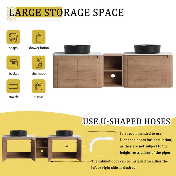 English Elm 72'' Wall-Mounted Bathroom Vanity With Elegant Ceramic Sink, Soft-Close Doors & Ample Storage Space W999S00417
