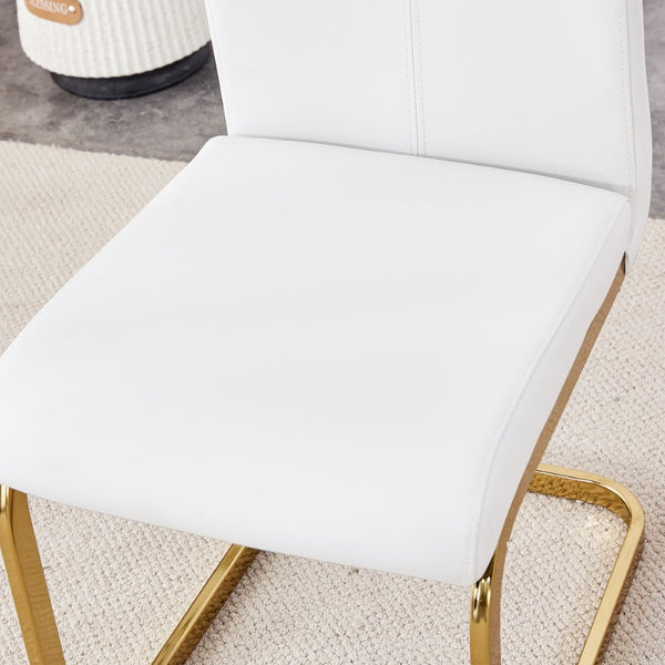 English Elm Table Elegant Transparent Glass Dining Set - 71"X35.4" With 8 White Pu Chairs & Golden Legs W1151S02360-GIGA