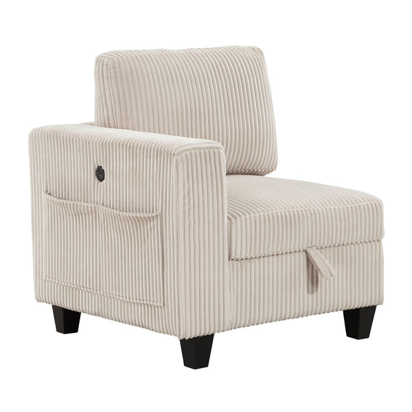 English Elm 6-Piece modular sectional with hidden storage drawers, side pockets and USB charging in corduroy fabric Beige 28.5 L x 29 W x 20.5 H B011S01078