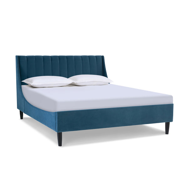 English Elm Jennifer Taylor Home - Aspen Vertical Tufted Queen Platform Bed Set In Luxurious Satin Teal Velvet For Modern Bedrooms B2719P238506