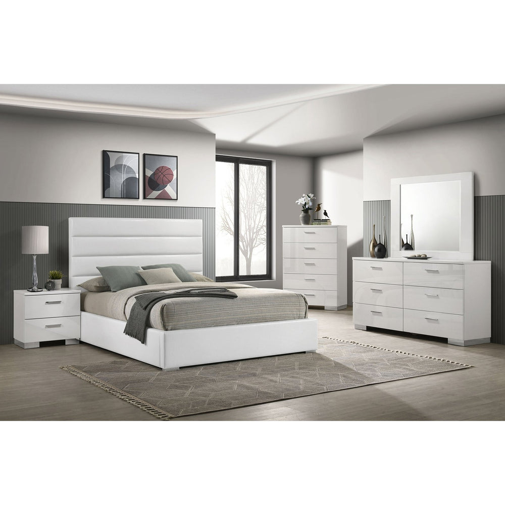 English Elm Dulcey Faux Leather Channel Tufted Eastern King Bedroom Set with High Gloss Storage B062S01513