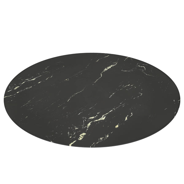 English Elm 32"inch Round Tempered Glass Tabletop Marble Print Indoor Outdoor Dining Patio Replace Black W241P361474