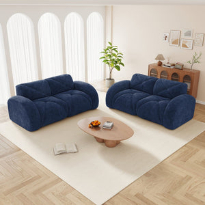 English Elm 2-piece Modular Velvet Sofa Set with Tufted Cloud Cushions for Modern Living Rooms Blue W714S01643