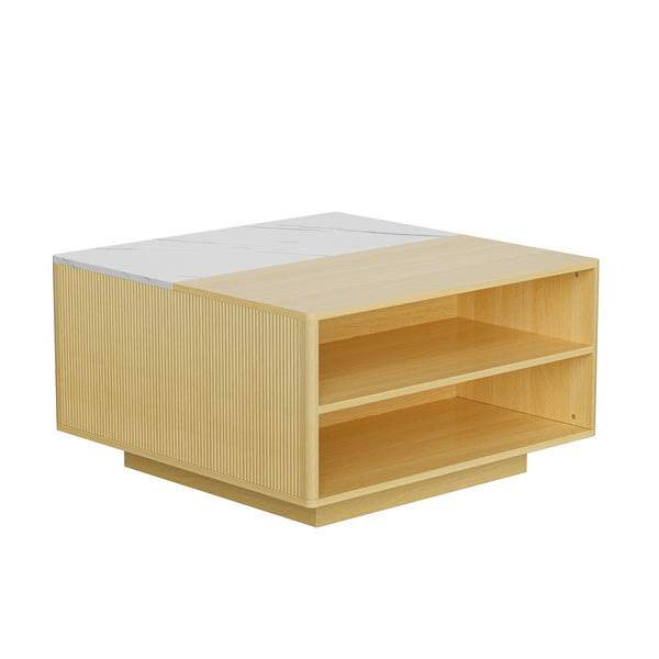 English Elm Lift Top Coffee Table Faux Marble Surface Hydraulic Storage Shelves Modern Home T3773P419176