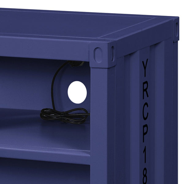 English Elm Blue Metal Nightstand with Two Open Shelves, Legless Industrial Design for Small Bedrooms, Space-Saving Modern Piece B062P185672