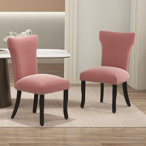 English Elm Heng velvet dining chair with T-strap ergonomic back, thick cushion, solid wood legs, luxe feel Rose Red W212P224923