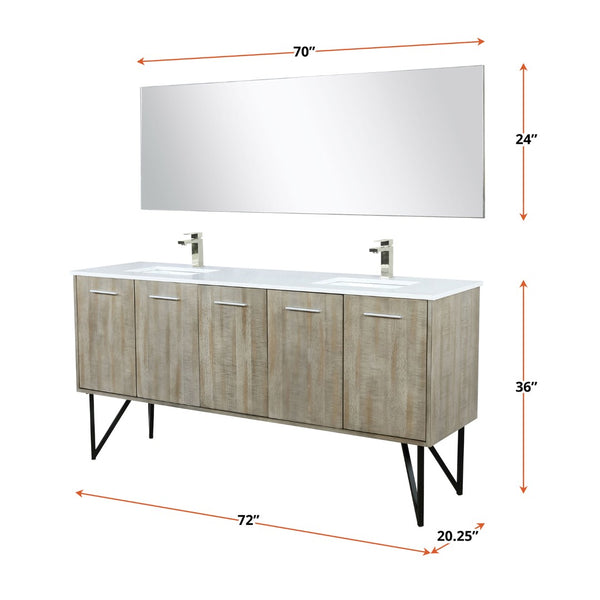 English Elm Rustic Acacia Double Bath Vanity 72" W With Cultured Marble Top, Chrome Faucet & 70" Mirror Included B2731S01785-GIGA