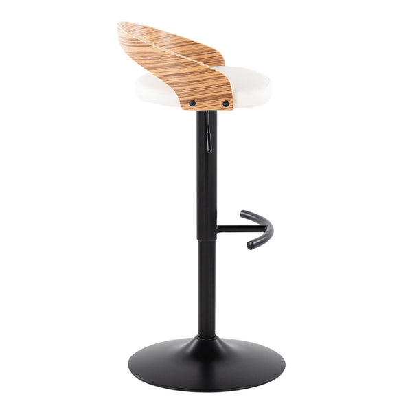 English Elm Grotto Contemporary Adjustable Barstools Set Of 2 - Swivel, Zebra Wood, Black Metal & White Faux Leather B202S00912