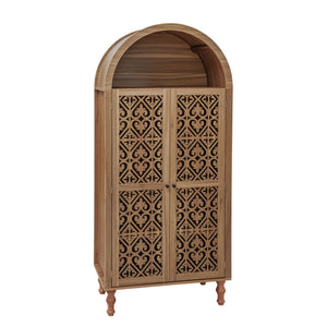 English Elm 70.28" Tall Walnut Pantry Cabinet Lattice Carved Doors Adjustable Shelves Two Drawers W688P303382