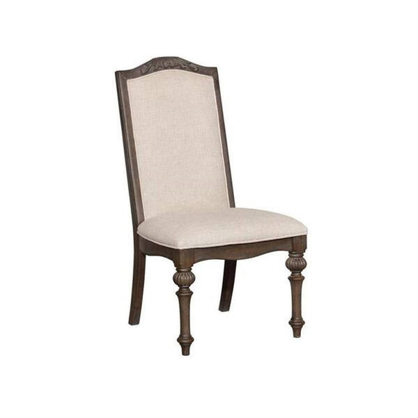 English Elm Natural Rustic 2-Piece Side Chair Set With Ivory Upholstered Seats & Intricate Wood Inlay For Dining B2741P408874