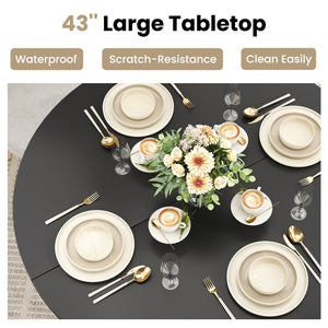 English Elm 43" Round Wood Dining Table with Geometric Metal Base Seats 4 Space Saving Modern T3623P433911